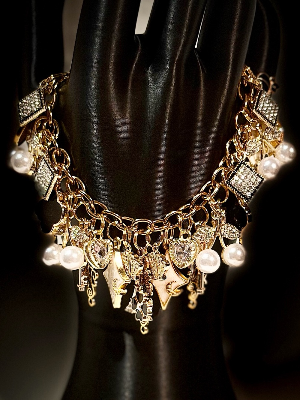 Gold Charm Pearl Drop Bracelet - Women Jewelry